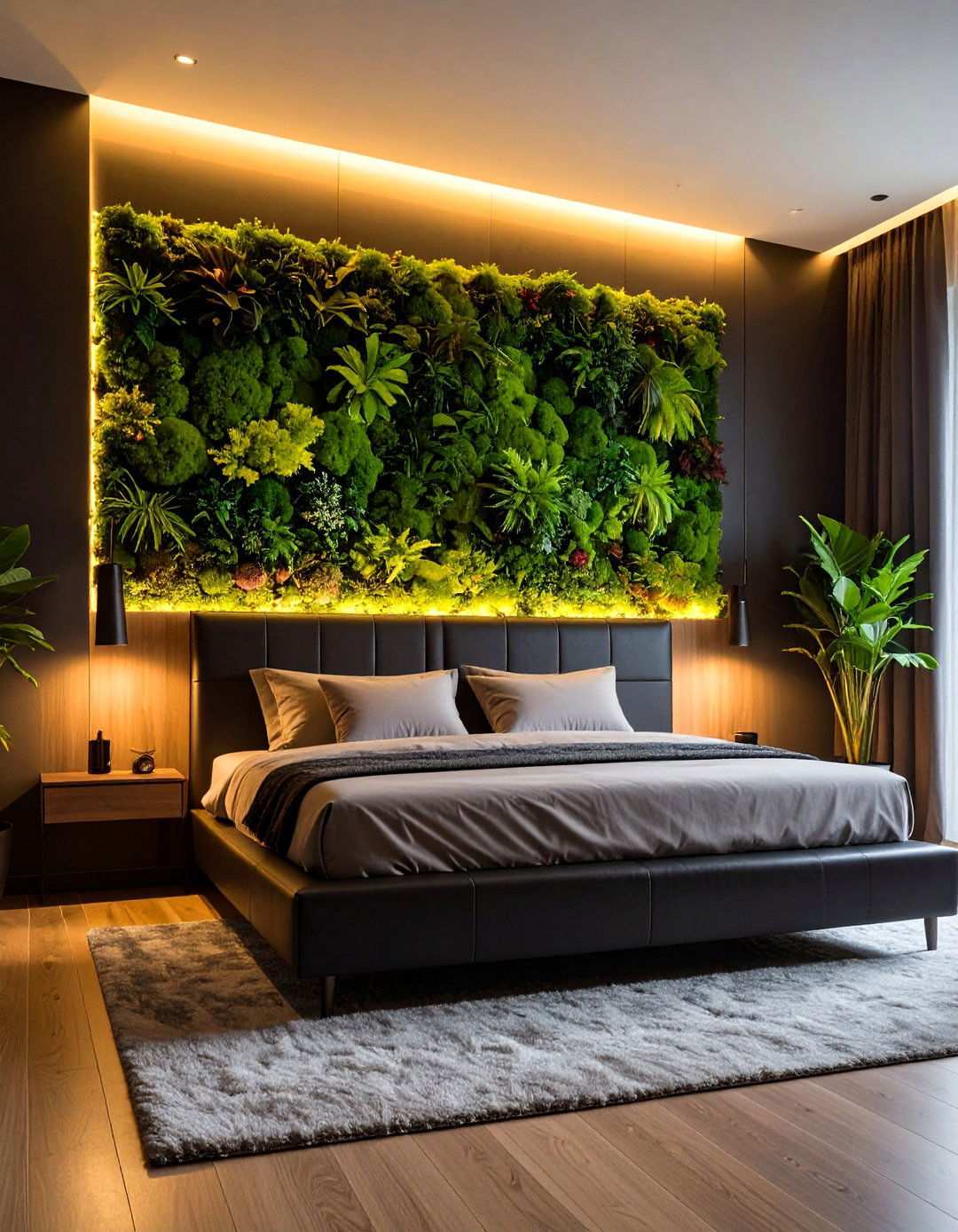 Living Moss Art Panels - 20 Black and Green Bedroom Design Ideas