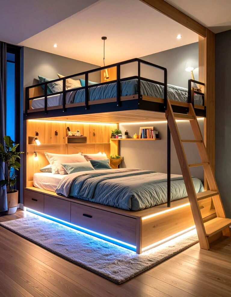 Lofted Sleeping Platform Maximizes Floor of a Bachelor Room - 20 Bachelor Room Ideas