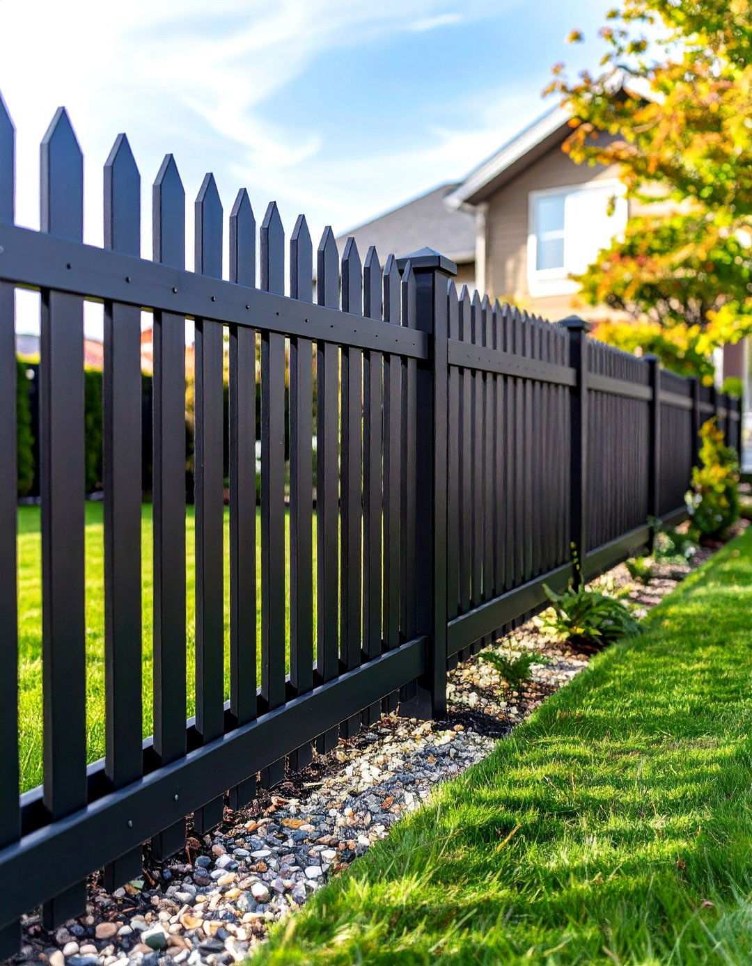 Low Maintenance Black Aluminum Picket Fence - 20 Black Fence Ideas