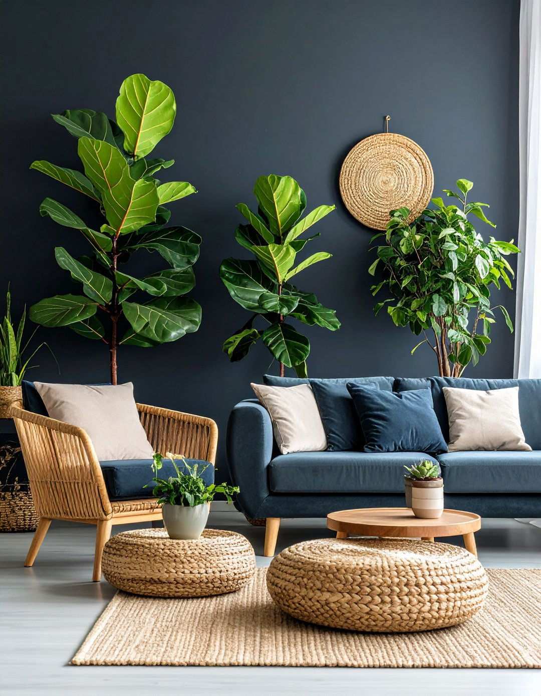 Lush Greenery Against an Inky Backdrop - 20 Black Boho Living Room Ideas