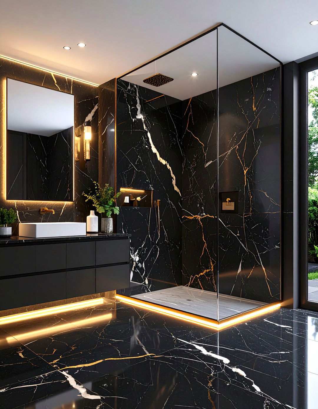 Luxe Black Marble Spa Retreat - 20 Black Bathroom Ideas