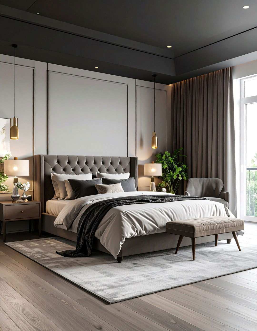 Luxury Bedroom Retreat - 20 Black Ceiling With Grey Walls