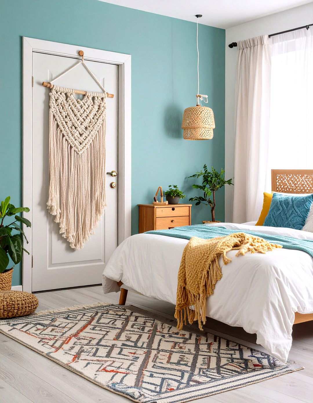 Macrame Curtain Overlay for Boho Texture - 20 Bedroom Door Decorating Ideas