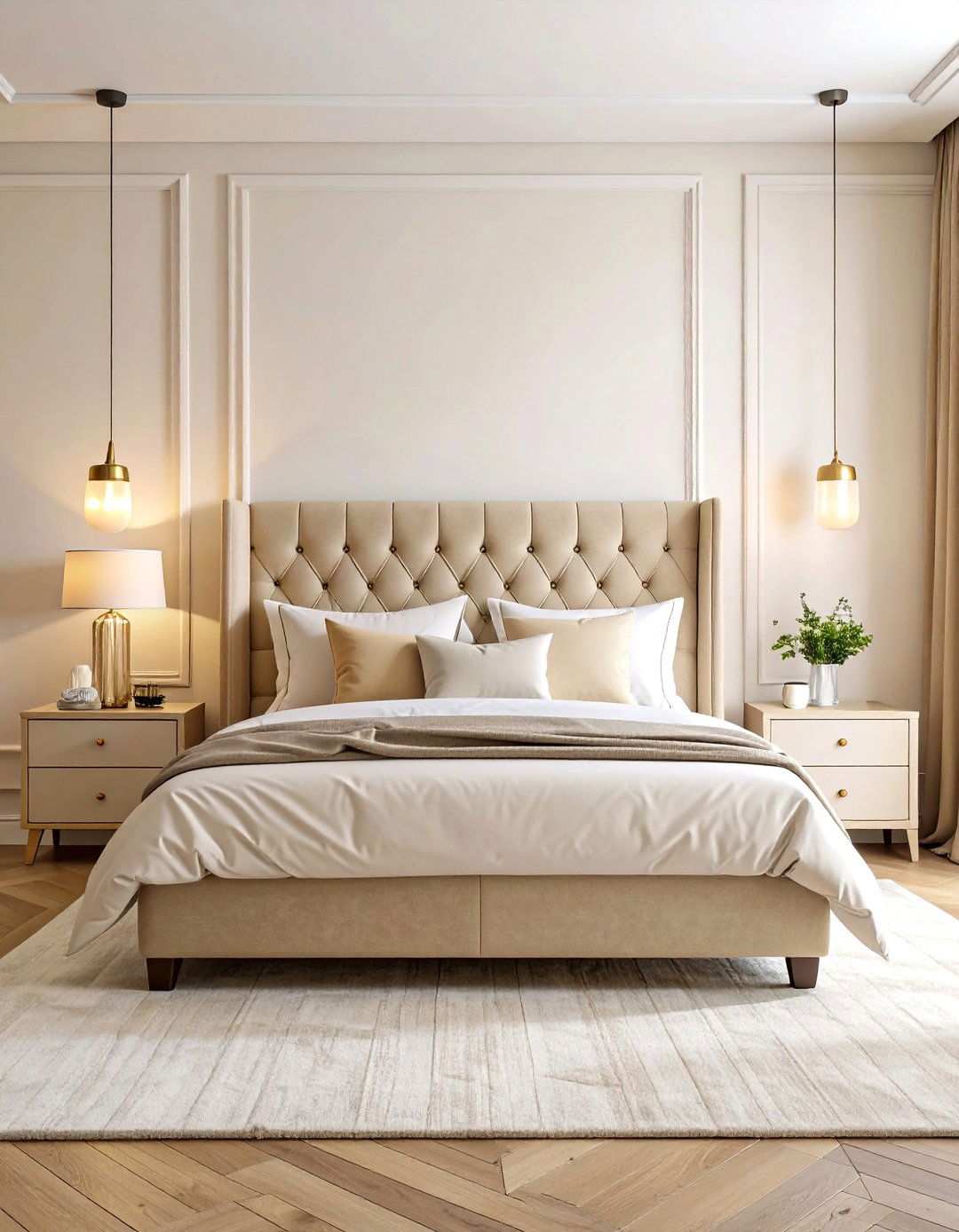 Make a Statement with an Upholstered Headboard - 20 Beige Bedroom Ideas