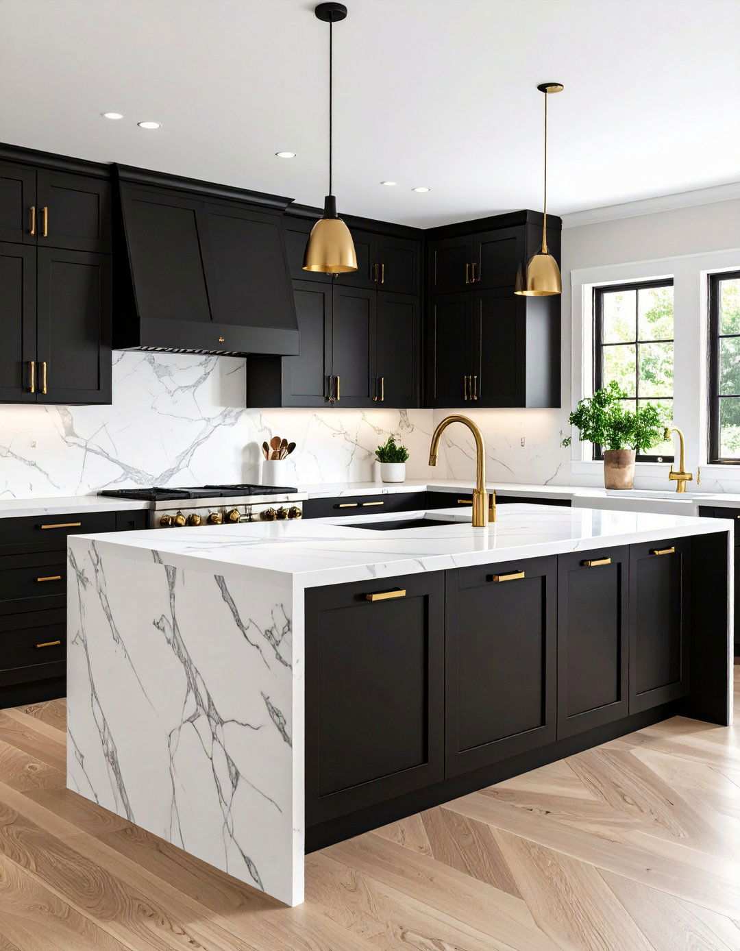 Marble Moments for Timeless Luxury - 20 Black Kitchen Cabinet Ideas