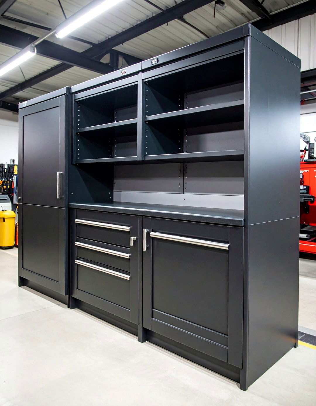 Matte Black Garage Cabinets for Sleek Storage - 20 Black Garage Ideas