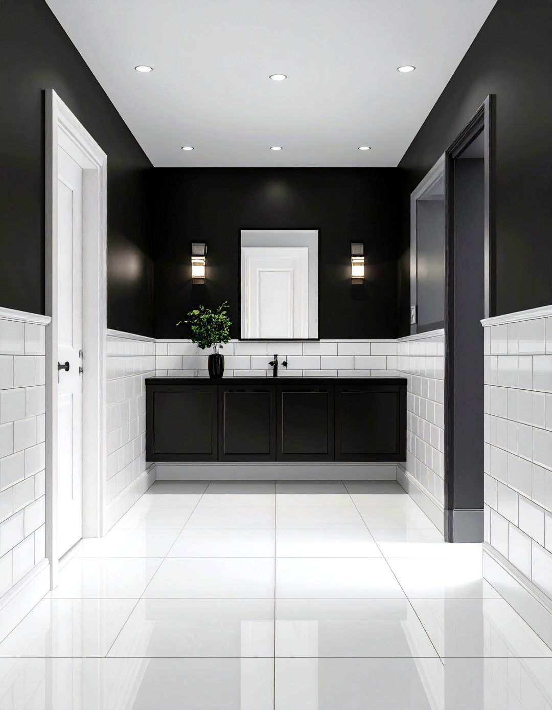Matte Walls Glossy Tiles A Textural Mix - 20 Black and White Hallway Ideas