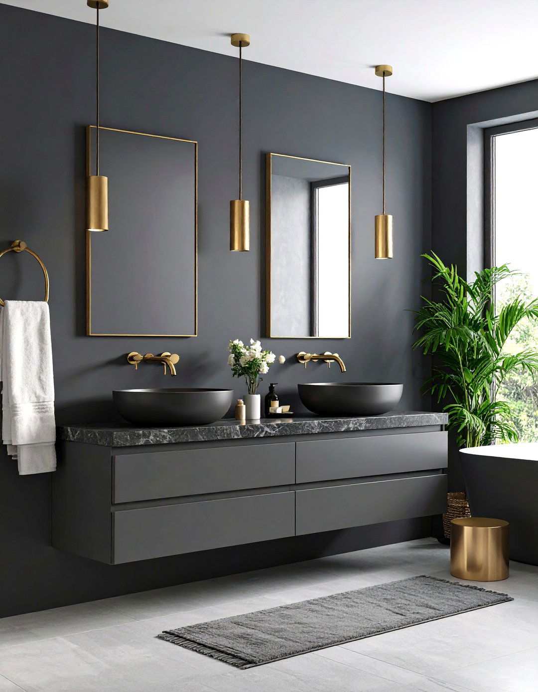 Matte Walls Meet Brushed Fixtures - 20 Black and Gold Bathroom Ideas
