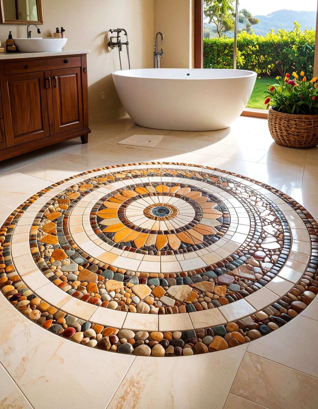 Medallion Mosaic Floor Tile Focal Point - 20 Bathroom Mosaic Floor Tile Ideas