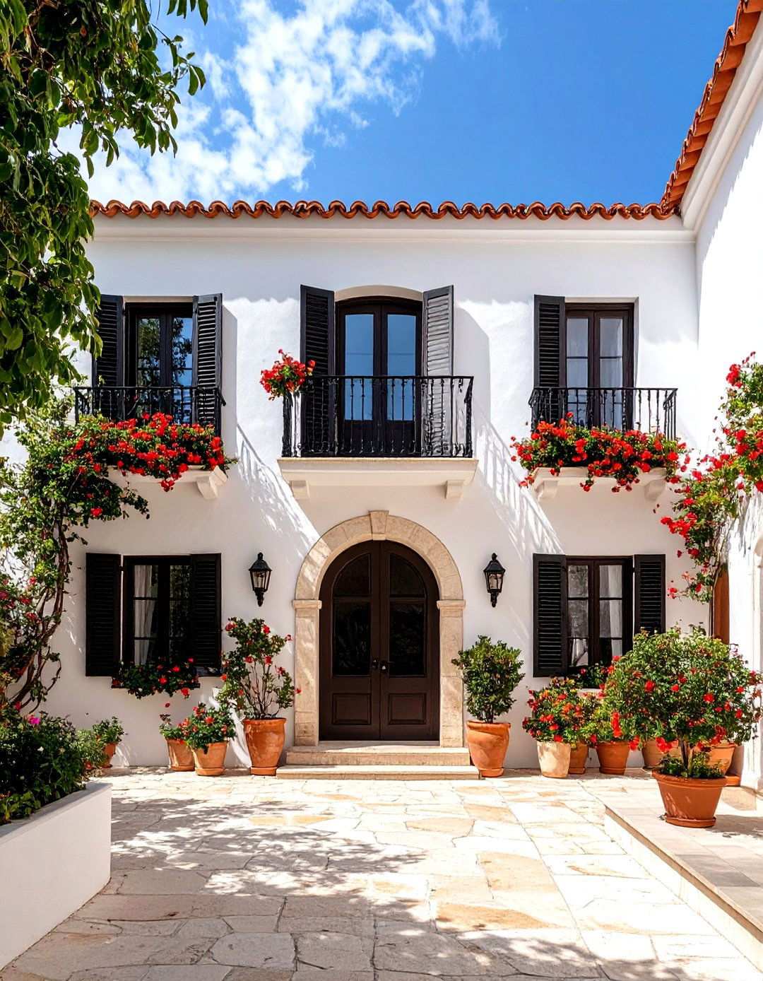 Mediterranean Black and White House Exterior with Stucco - 20 Black and White House Exterior Ideas