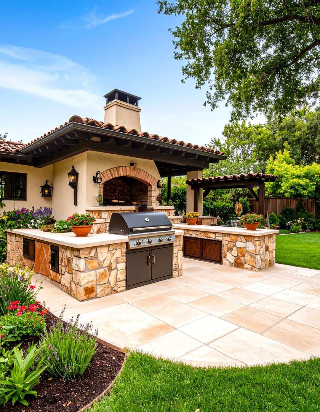 Mediterranean Style BBQ Area with Stone Accents - 20 bbq area ideas