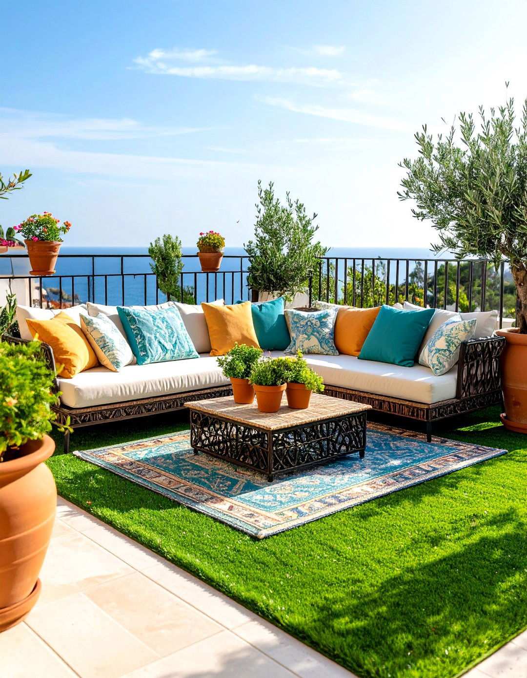 Mediterranean Terrace Artificial Grass Design - 20 Artificial Grass Balcony Design