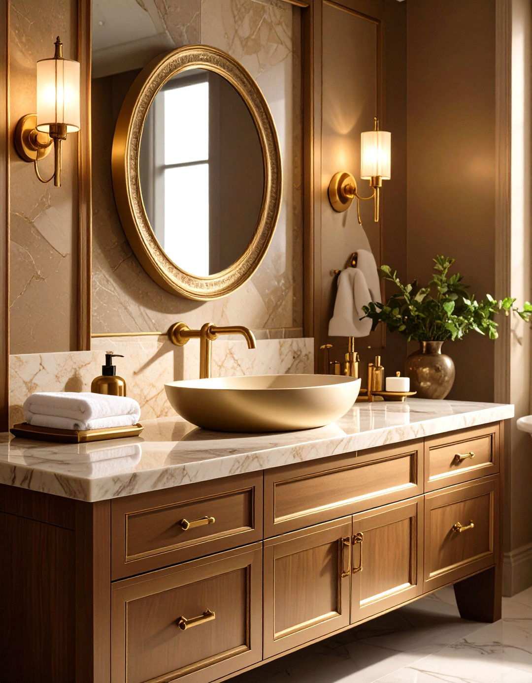 Metallic Accents Bathroom Decor Warmth - 20 Bathroom Decor Ideas