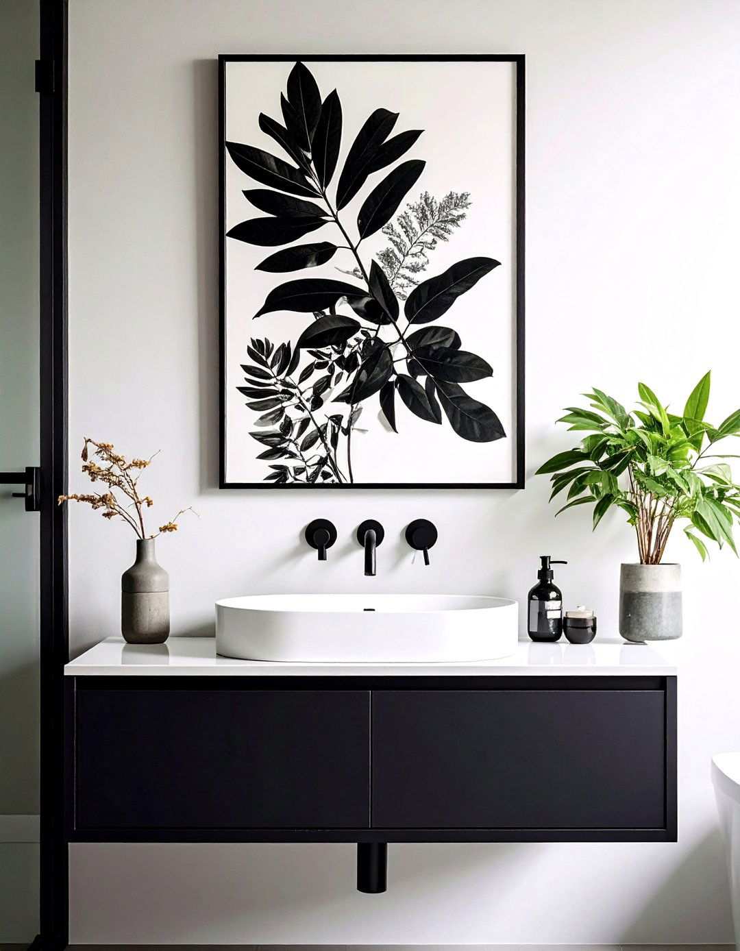 Minimalist Artwork and Polished Mirrors Frame the Bathroom Like a Gallery - 20 Bathroom Staging Ideas