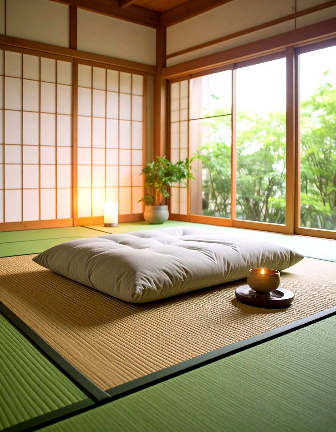 Minimalist Floor Cushion Zen Corner Bedroom Sitting Area - 20 Bedroom Sitting Area Ideas