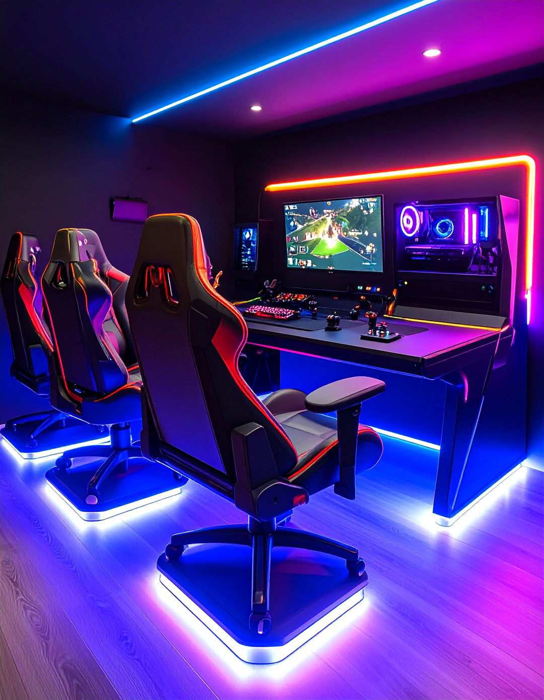 Minimalist Furniture Creates Space in a Compact Black Gaming Room - 20 Black Gaming Room Ideas