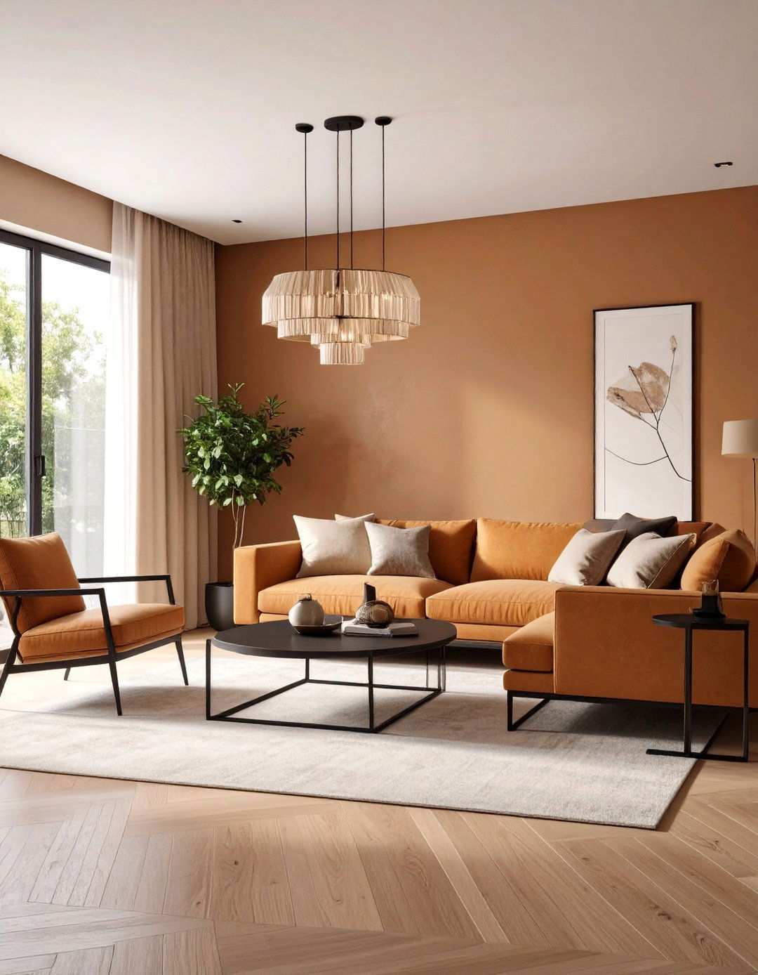 Minimalist Lines Thin Black Accents on Warm Brown Canvas - 20 Black and Brown Interior Design Ideas