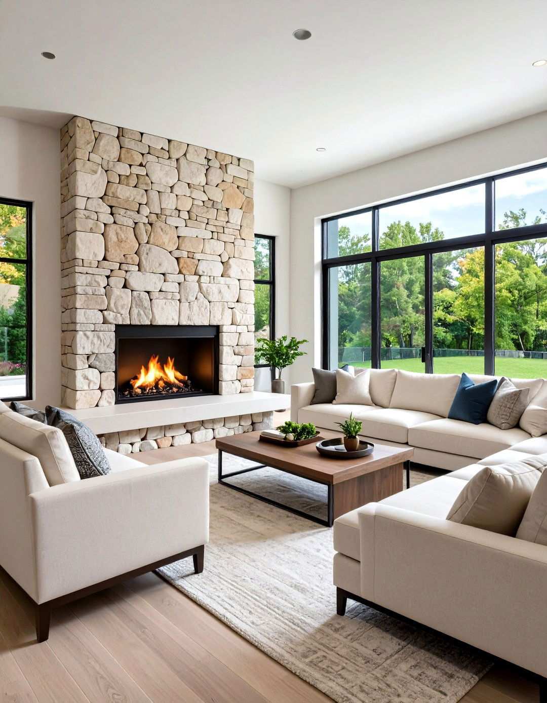 Minimalist River Rock Fireplace with Clean Lines - 20 River Rock Fireplace Ideas