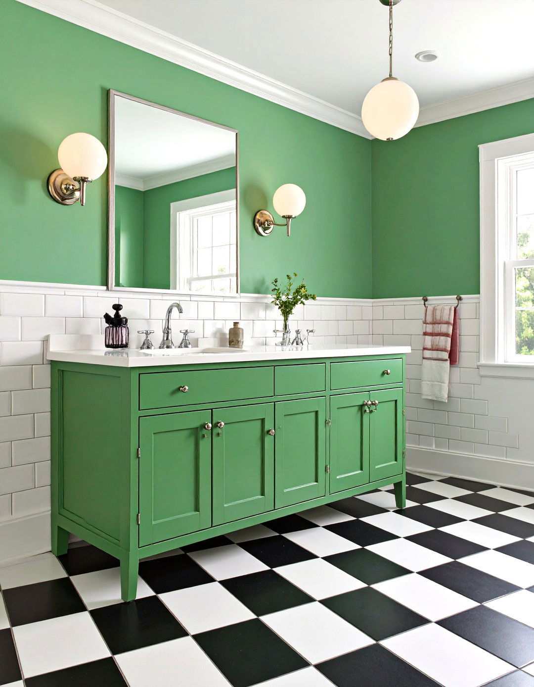Mint Green Vanity with Retro Checkerboard - 20 Bathroom With Green Vanity