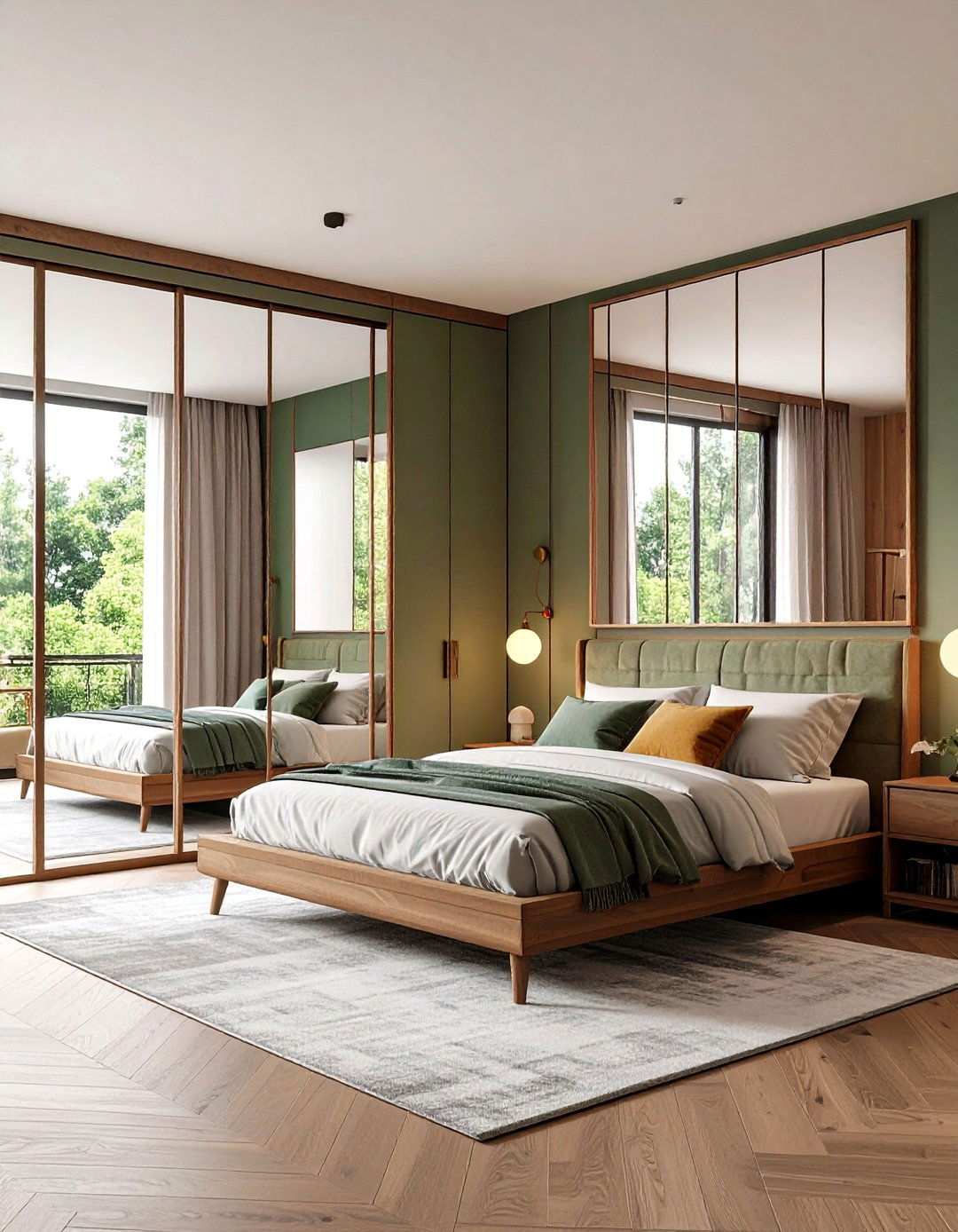 Mirror Enhanced Bedroom Light - 20 Bedroom Interior Design Ideas