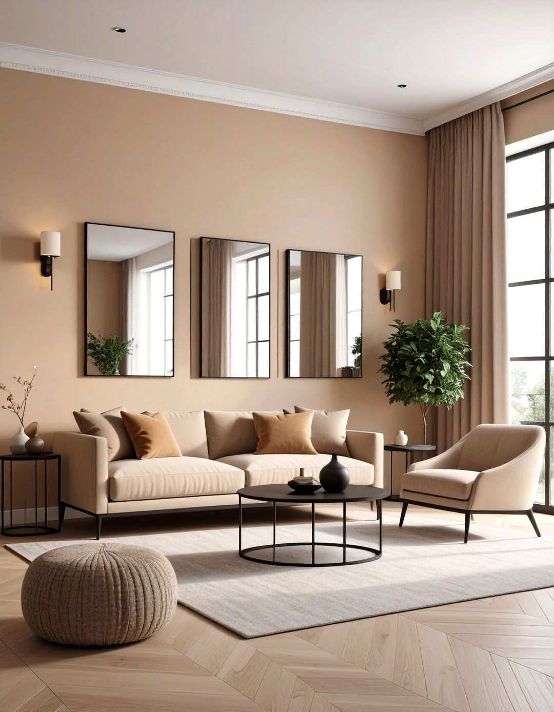 Mirror Magic Amplifies Light in a Beige Living Room - 20 Beige Living Room Ideas