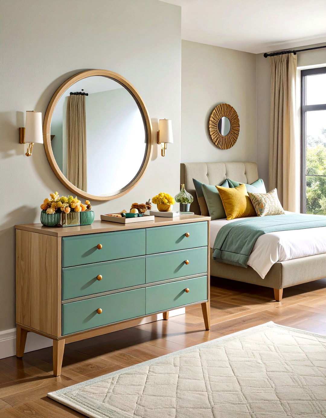 Mirrored Dresser Top for Extra Shine - 20 Bedroom Mirror Ideas