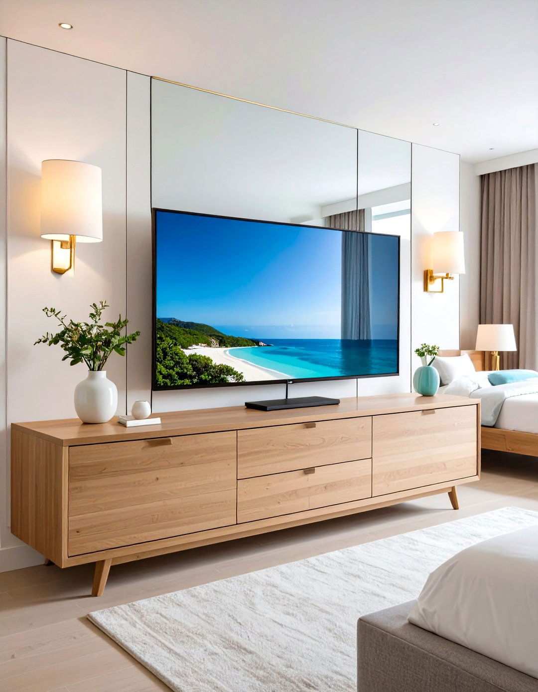 Mirrored Glass Bedroom TV Panels - 20 Bedroom Tv Ideas