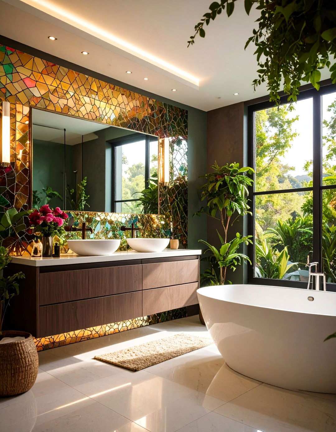 Mirrored Mosaic Wall Acts as Bathroom Mirror Art - 20 Bathroom Mirror Ideas