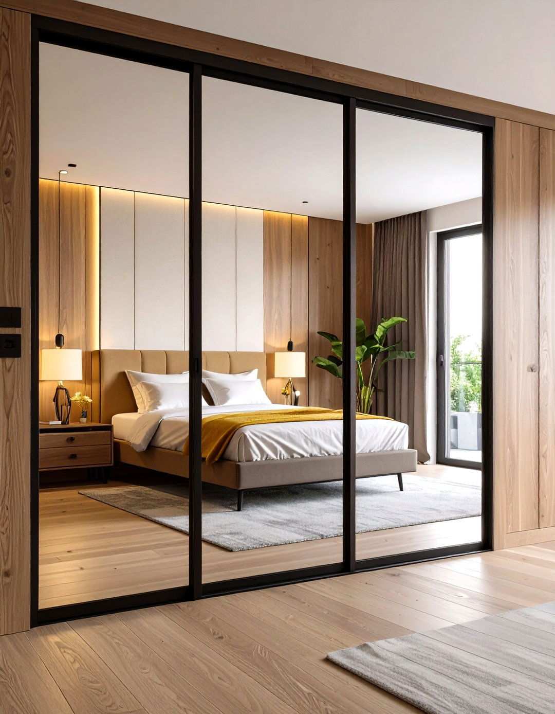 Mirrored Panels to Brighten a Bedroom Door - 20 Bedroom Door Decorating Ideas