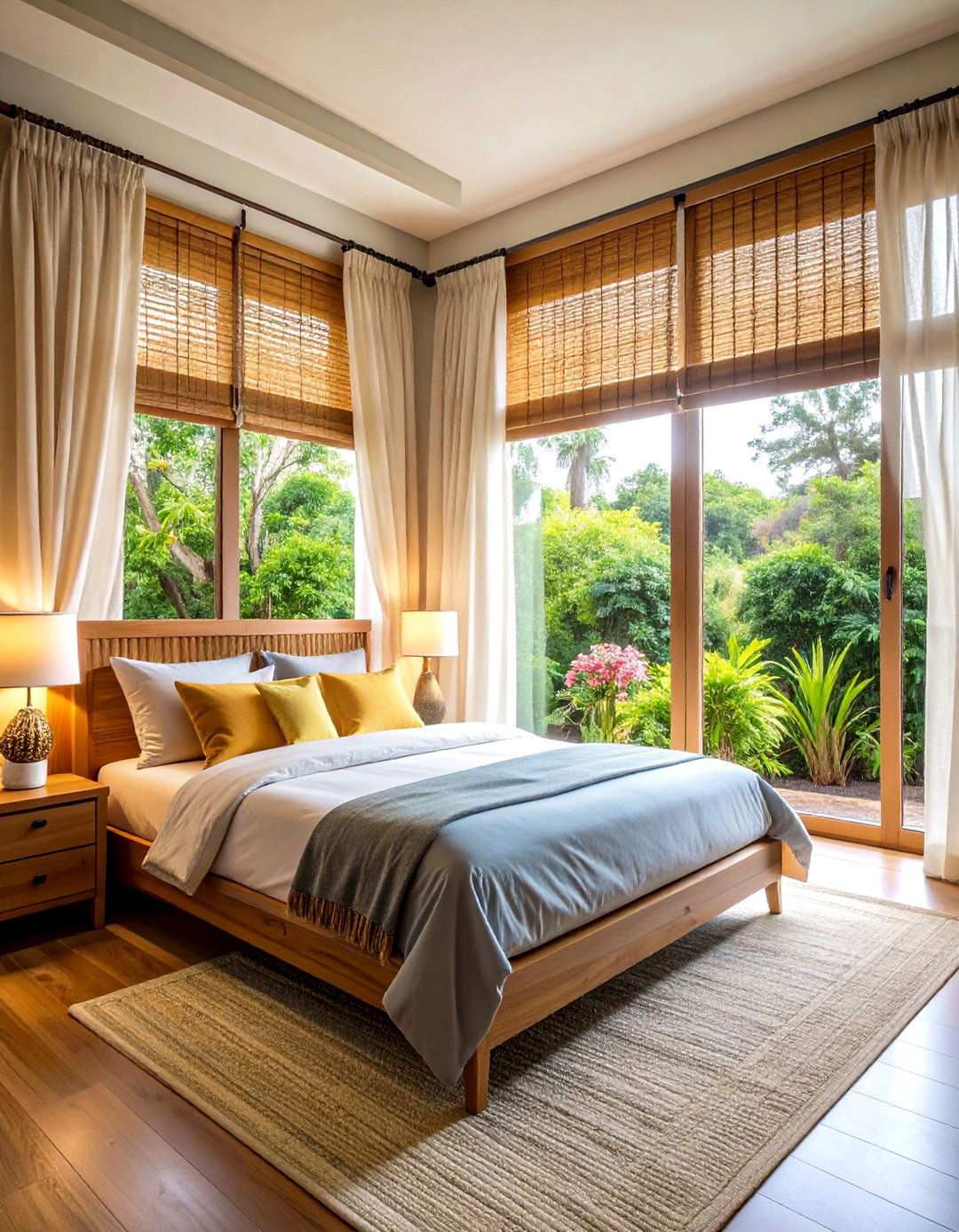 Mix Textures Using Bamboo or Woven Wood Shades - 20 Bedroom Window Ideas