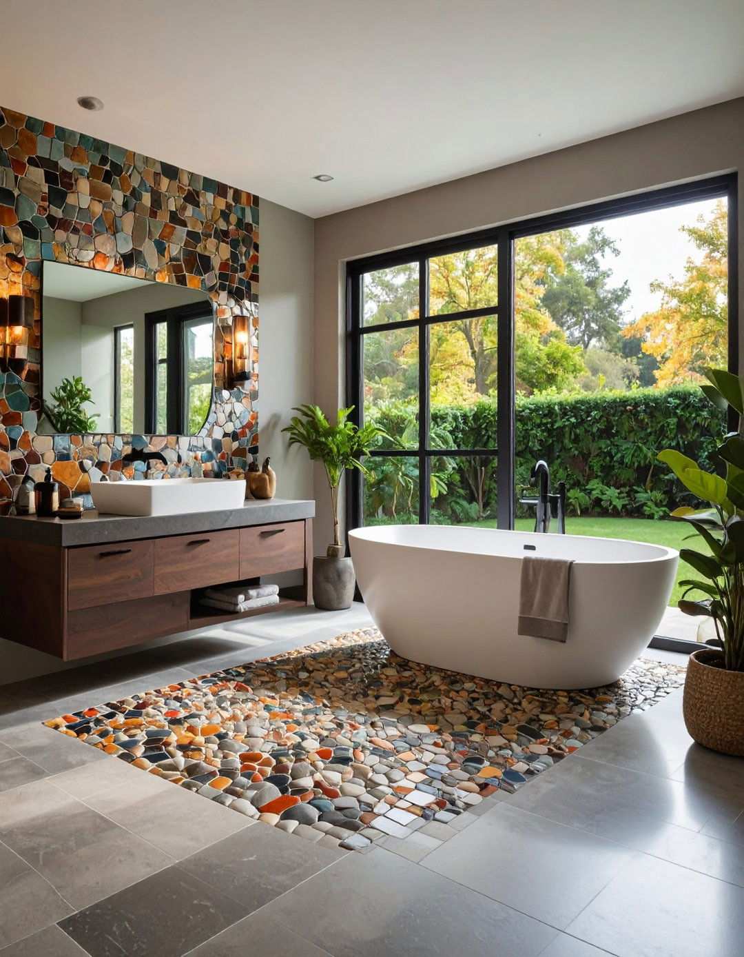 Mixed Material Mosaic Backsplash - 20 Bathroom Backsplash Ideas