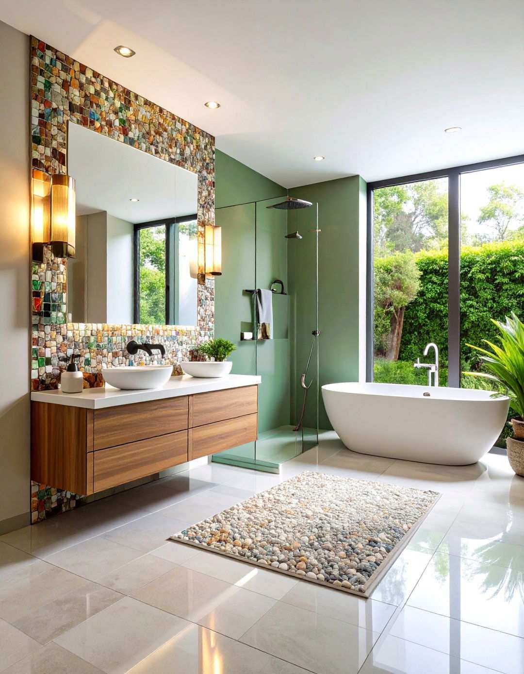 Mixed Material Mosaic Borders Tie Themes Together - 20 Bathroom Tile Ideas