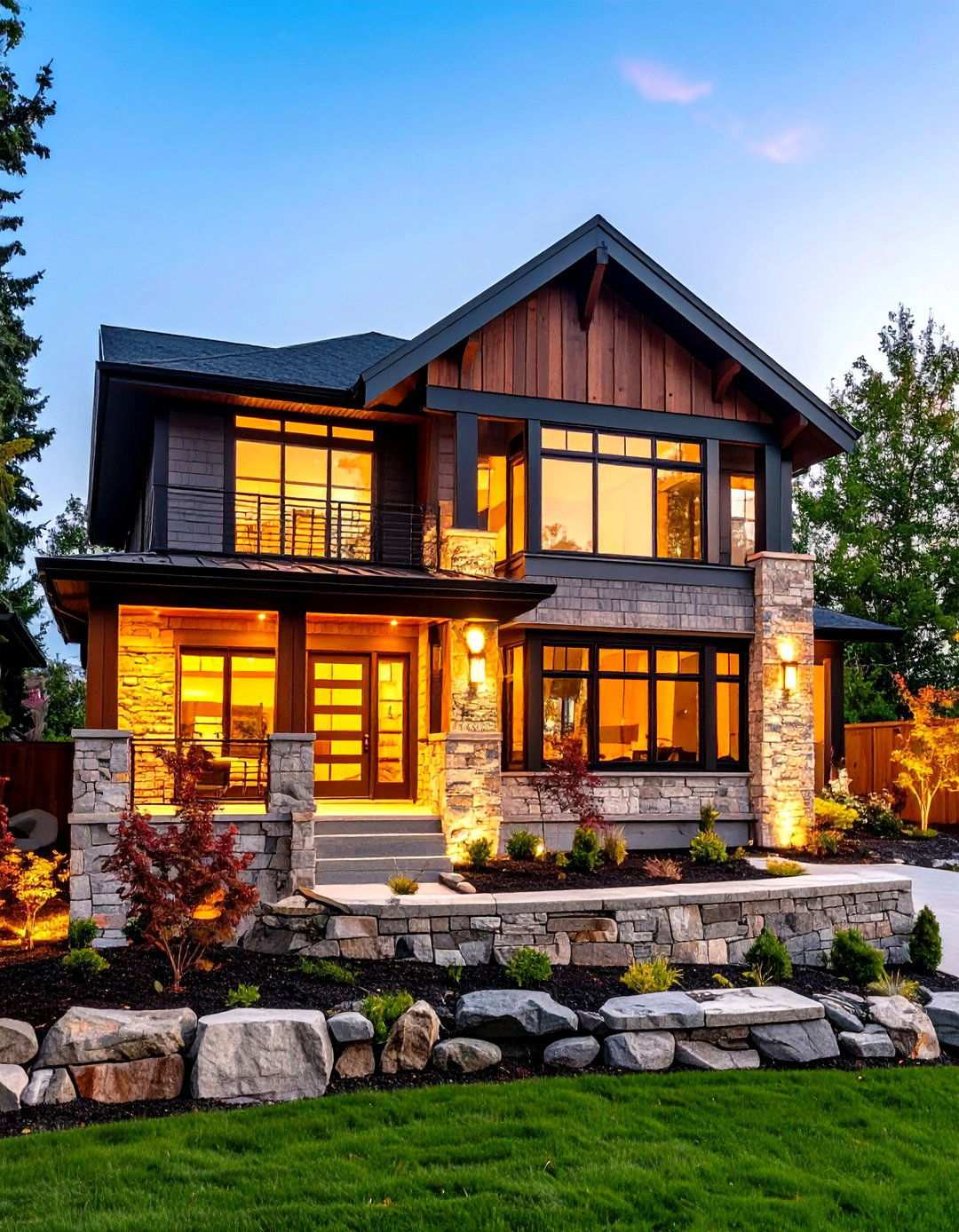 Mixing Textures Black with Stone or Metal Elements - 20 Black House Exteriors & Paint Colors