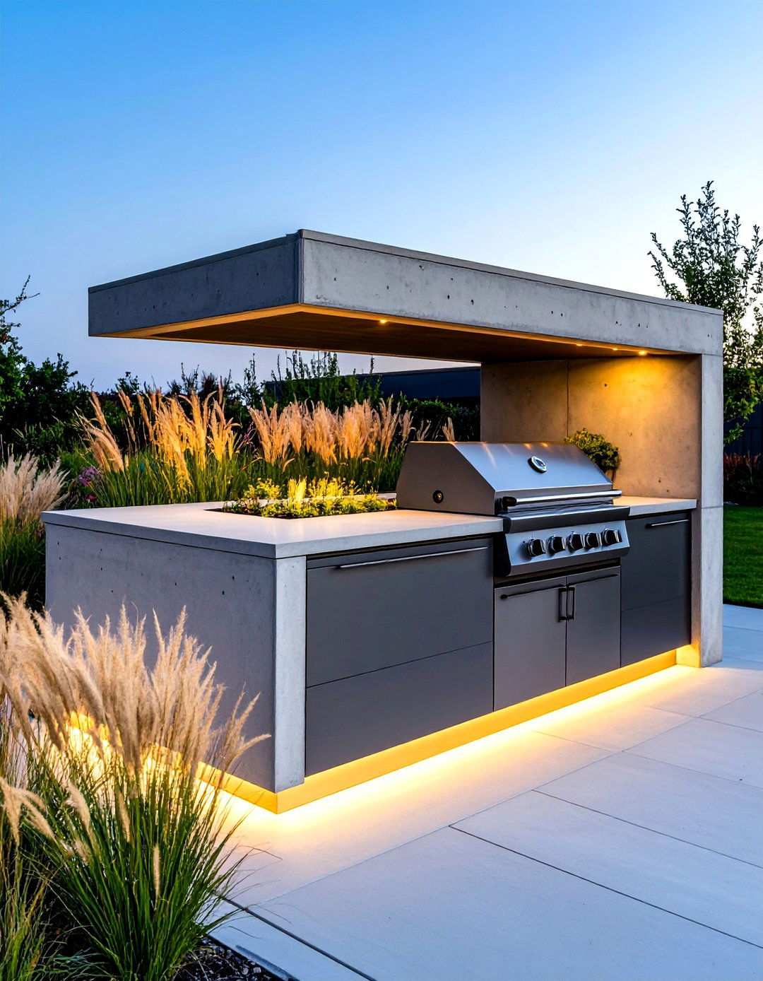 Modern Minimalist Concrete and Steel BBQ Island - 20 Bbq Island Ideas