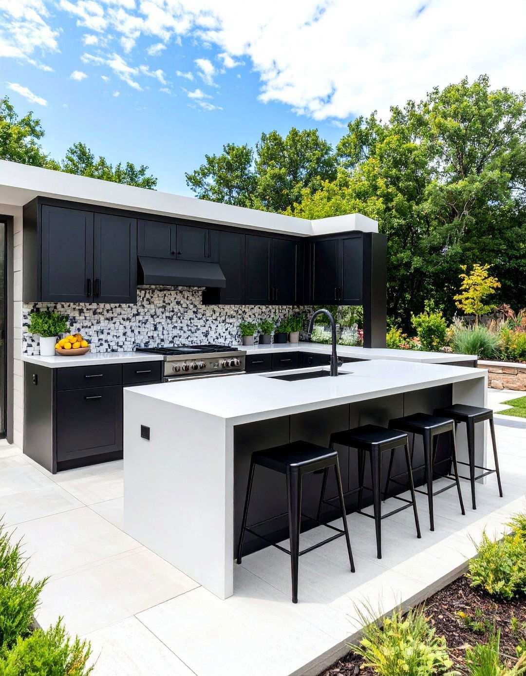 Monochrome Outdoor Kitchen and Bar - 20 Black and White Patio Ideas