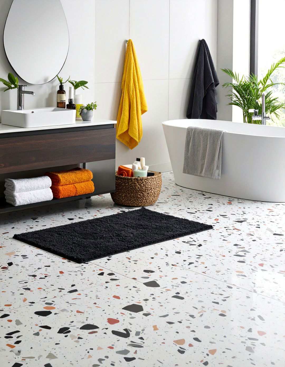 Monochrome Terrazzo Chip Flooring - 20 Black and White Bathroom Tile Ideas