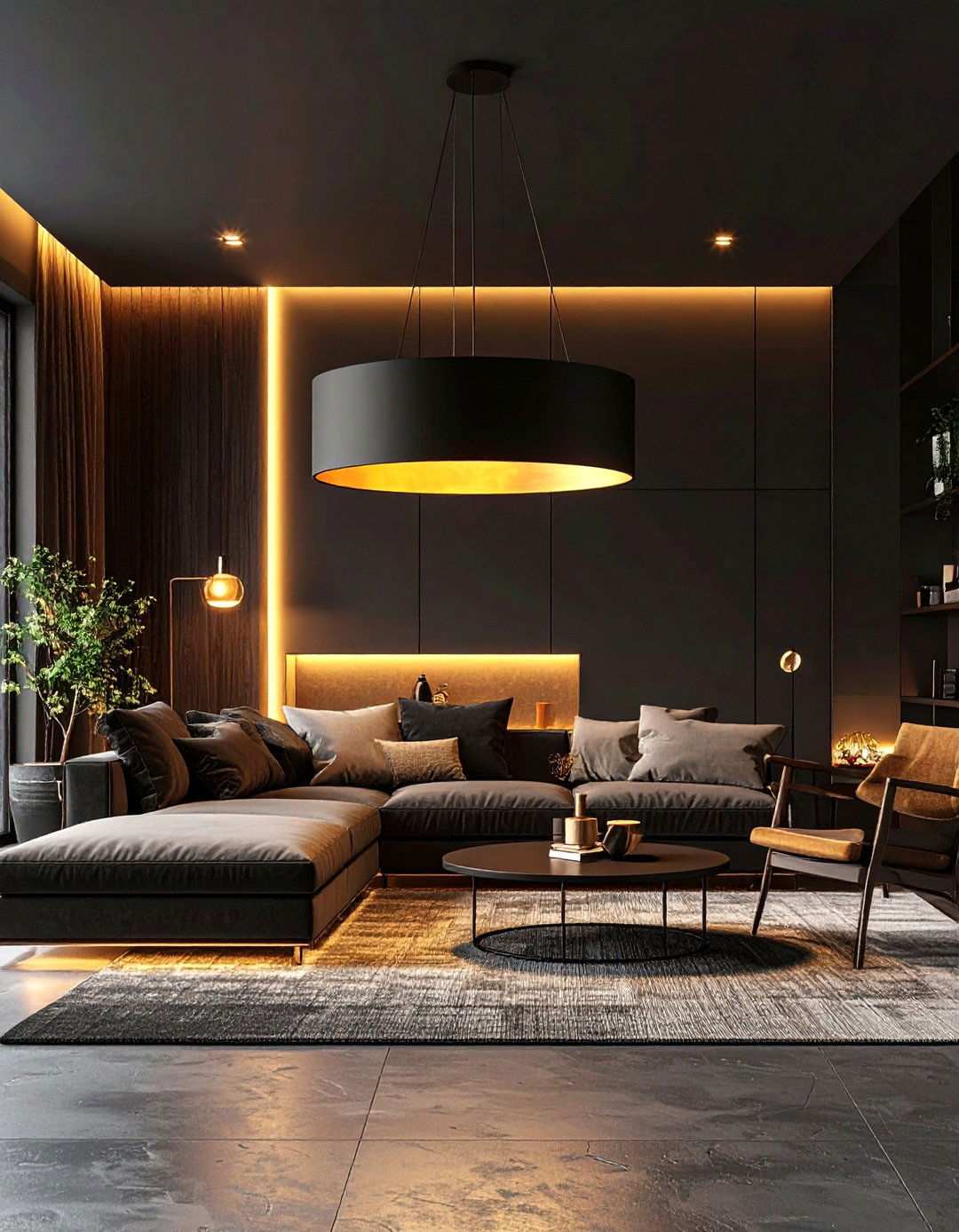 Mood Lighting Layers - 20 Black and Orange Living Room Ideas