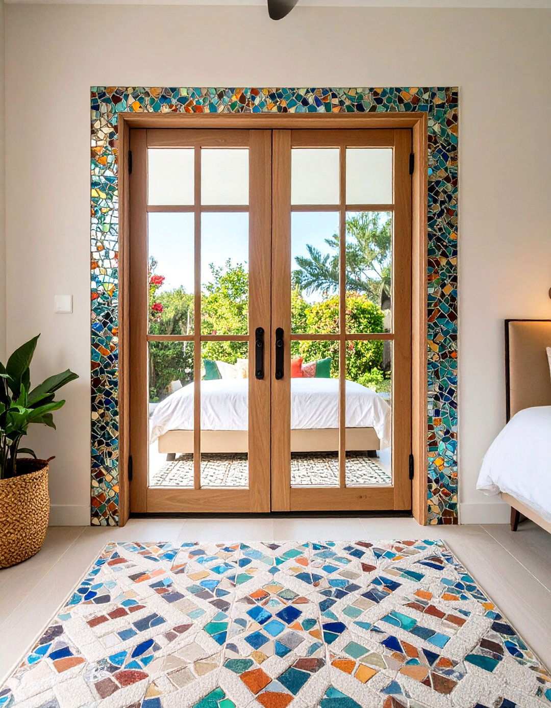 Mosaic Trim Around a Bedroom Door - 20 Bedroom Door Decorating Ideas