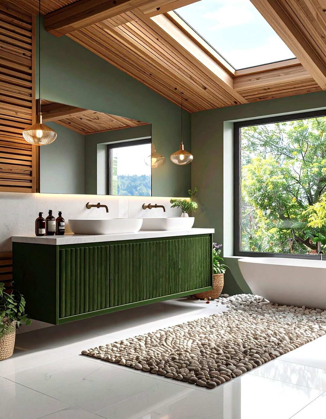 Moss Green Vanity with Nature Inspired Textures - 20 Bathroom With Green Vanity