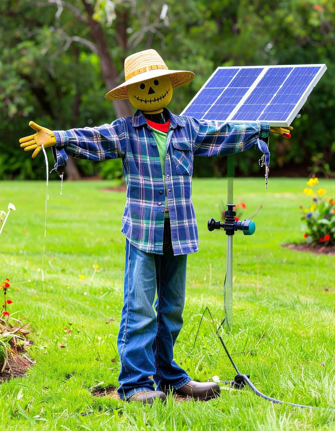 Motion Activated Water Sprinkler Scarecrow - 20 Garden Scarecrow Ideas