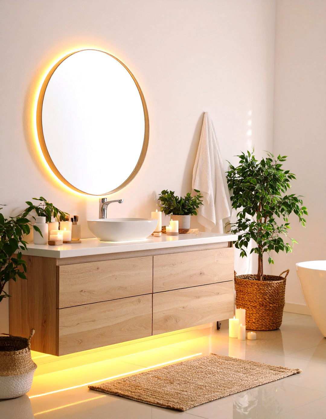 Motion Sensor Night Lights Under the Mirror - 20 Bathroom Lighting Ideas Over Mirror
