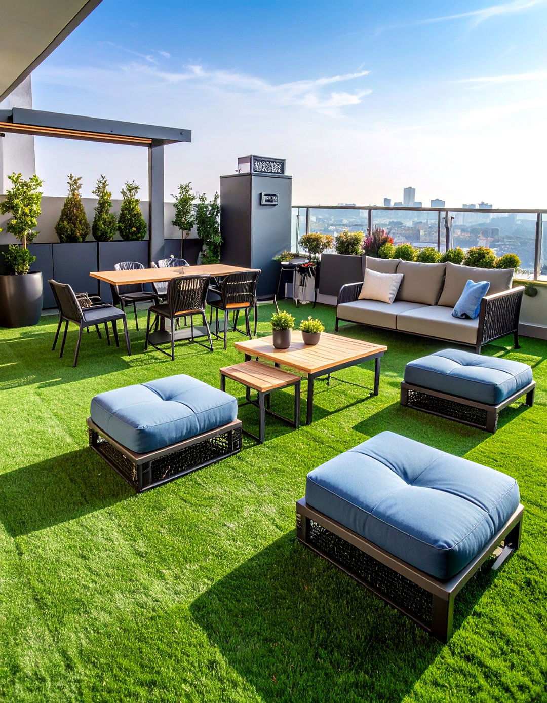 Multi Functional Entertainment Zone Artificial Grass Layout - 20 Artificial Grass Balcony Design