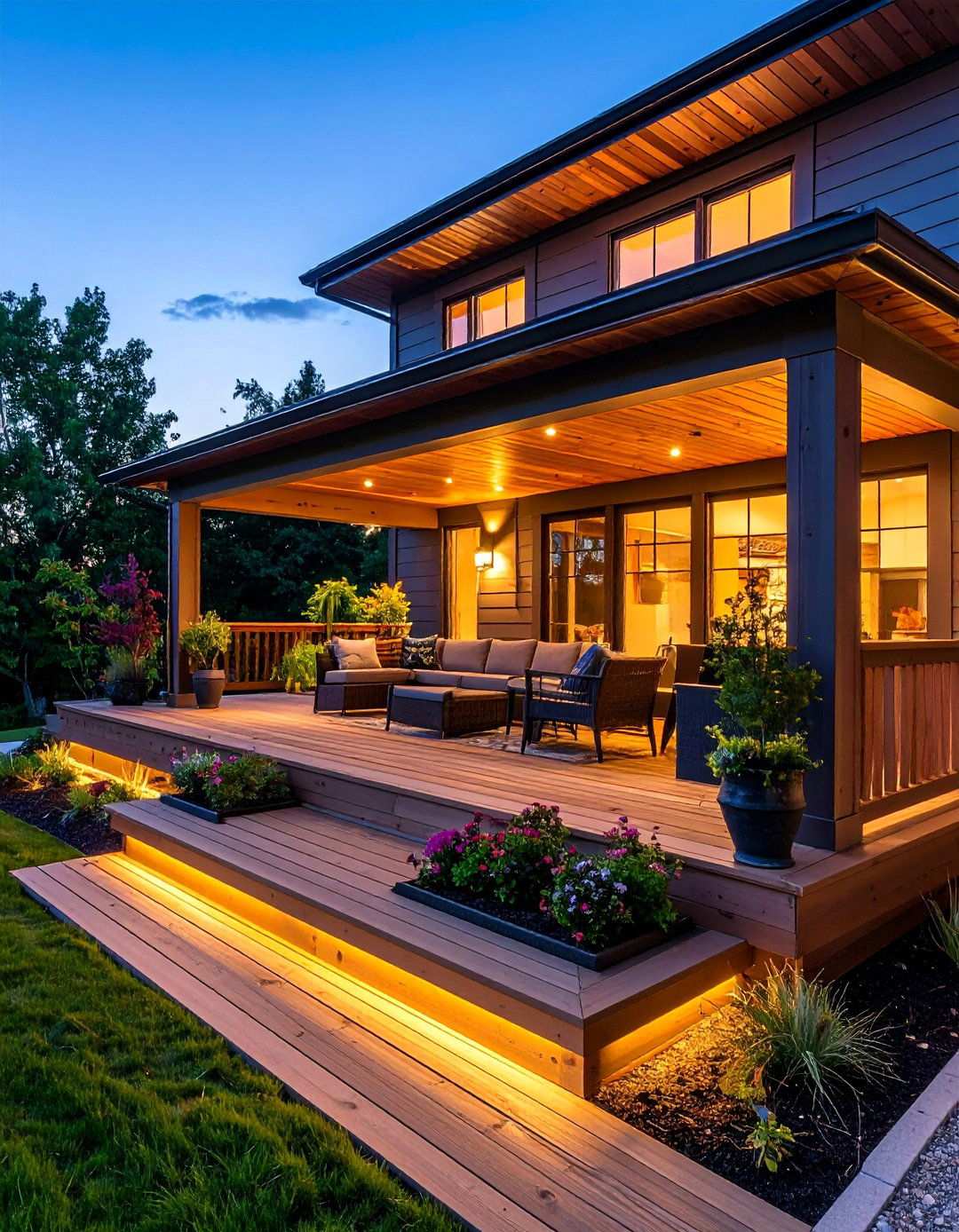 Multi Level Barndominium Front Porch with Stepped Design - 20 Barndominium Front Porch Ideas