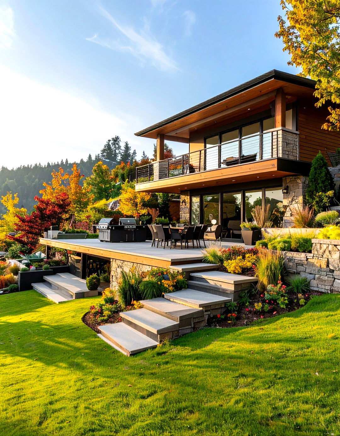 Multi Level BBQ Area with Elevated Dining Platform - 20 bbq area ideas