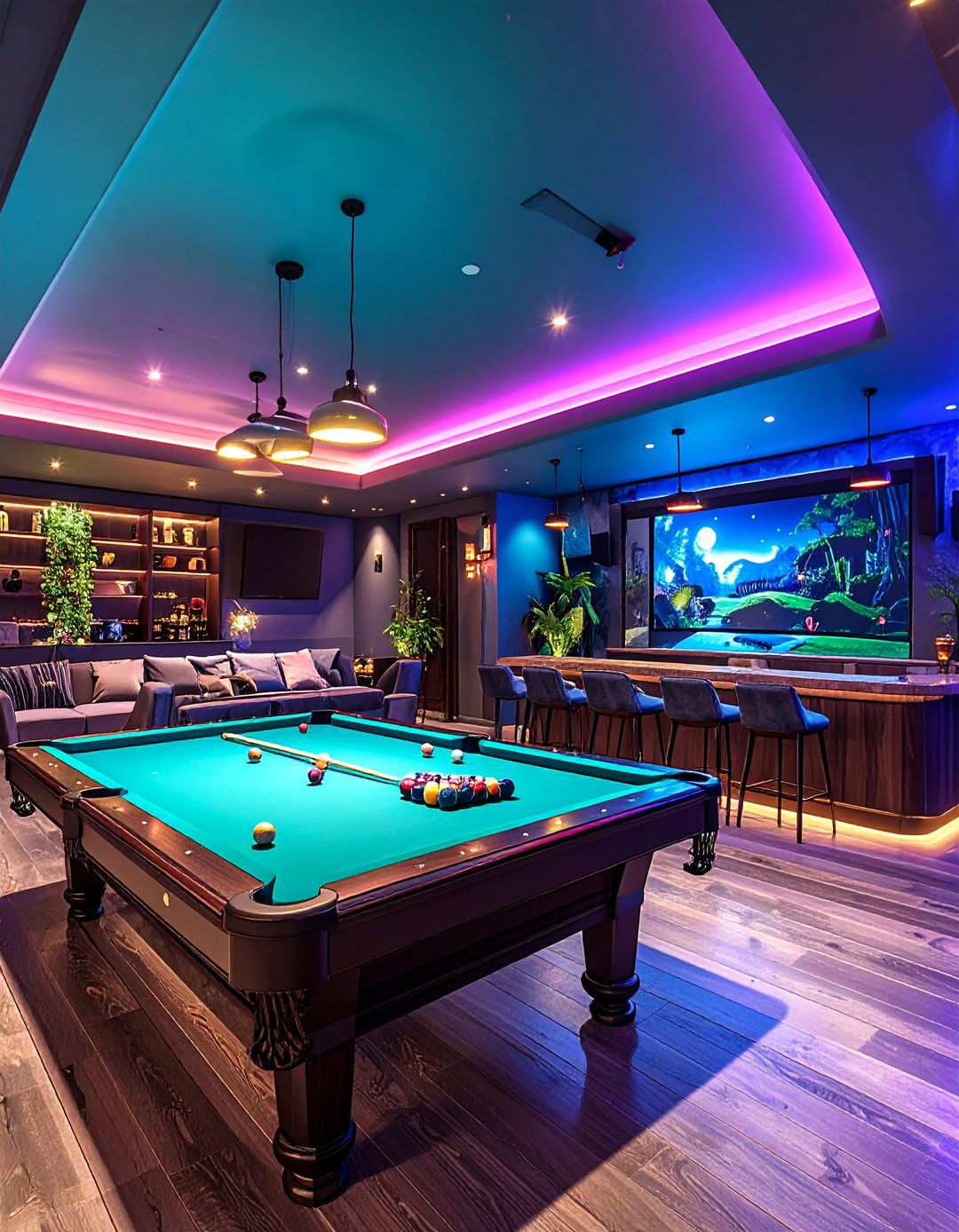 Multi Purpose Basement Theater and Game Room Combination - 20 Basement Home Theater Ideas