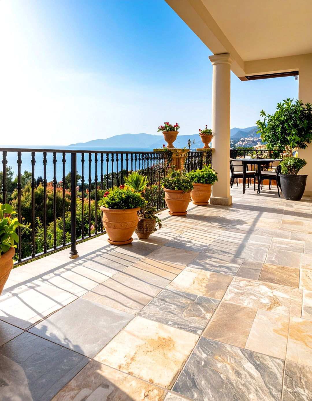 Natural Stone Balcony Tiles for Rustic Charm - 20 Balcony Tiles Ideas