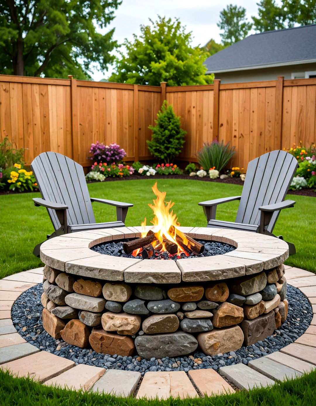 Natural Stone Fire Pit with Rustic Garden Elements - 20 Backyard Fire Pit Ideas Landscaping