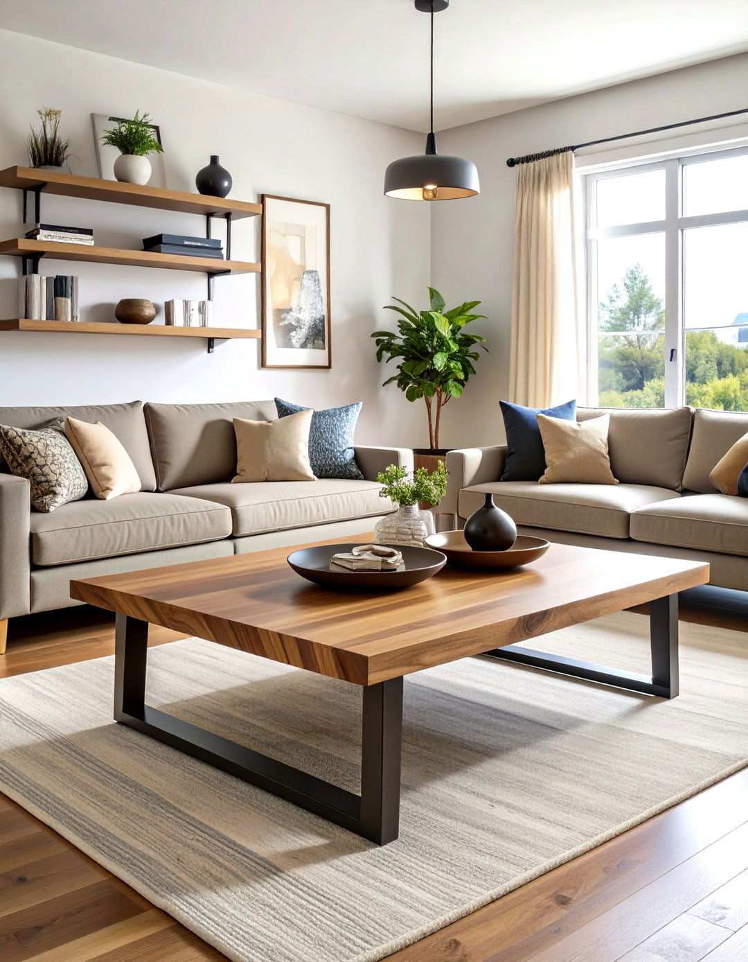 Natural Wood Accents Add Soft Contrast - 20 Black and White Living Room Ideas