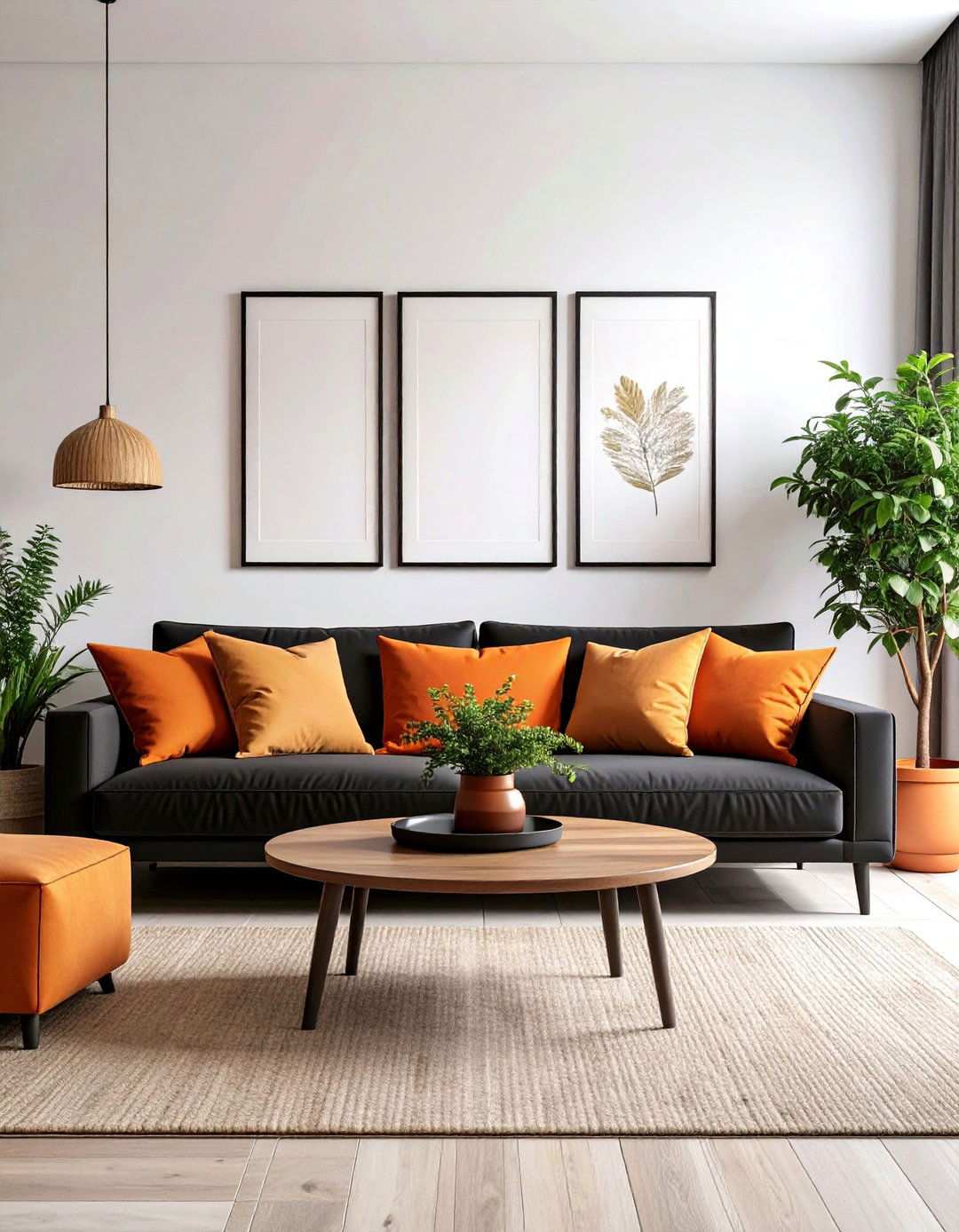 Natural Wood Warmth - 20 Black and Orange Living Room Ideas