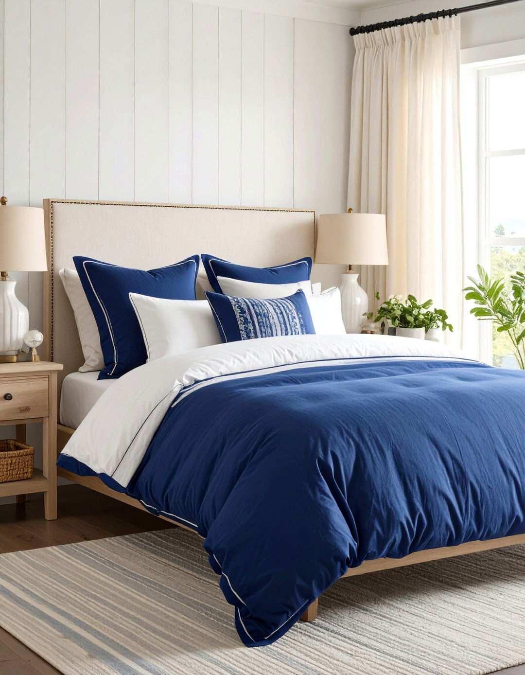 Nautical Stripes on Bedding Evoke Waves in a Beach Bedroom - 20 Beach Themed Bedroom Ideas